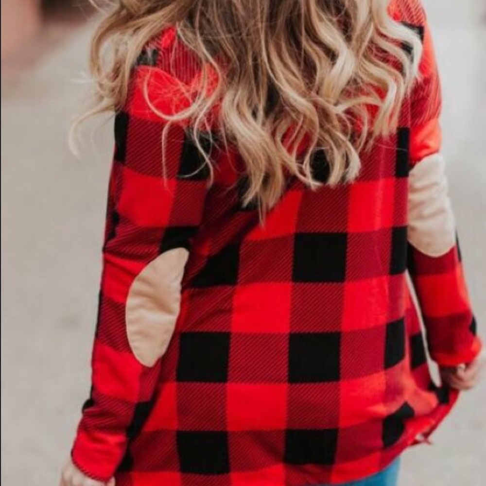 Elbow Patch Cardi Buffalo Plaid Cardi